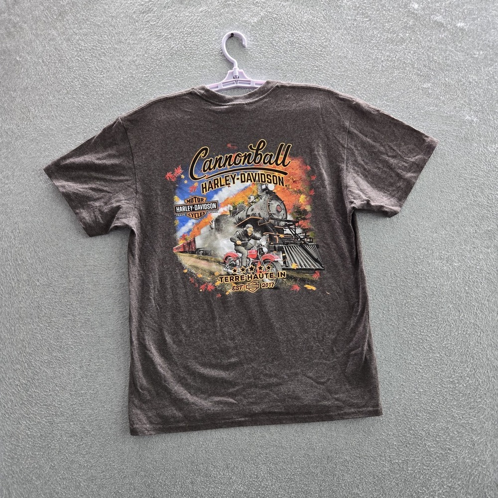 VINTAGE Harley-Davidson Men Shirt L Brown Cannonball Tarre Haunte TN Y2K